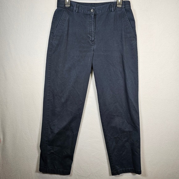 L.L. Bean Pants - LL Bean Womens Navy Blue 100% Cotton Chino Pants Straight Leg Size 10 Reg GSX7